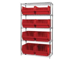 CHROME WIRE SHELVING UNITS WITH MAGNUM BINS